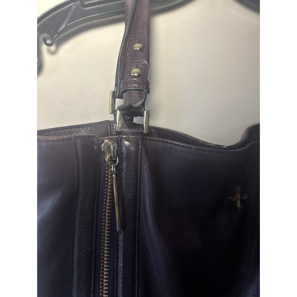 Pour La Victoire Leather Nouveau Shoulder Handbag Tote Zipper Detail Mauve Brown - Picture 4 of 12